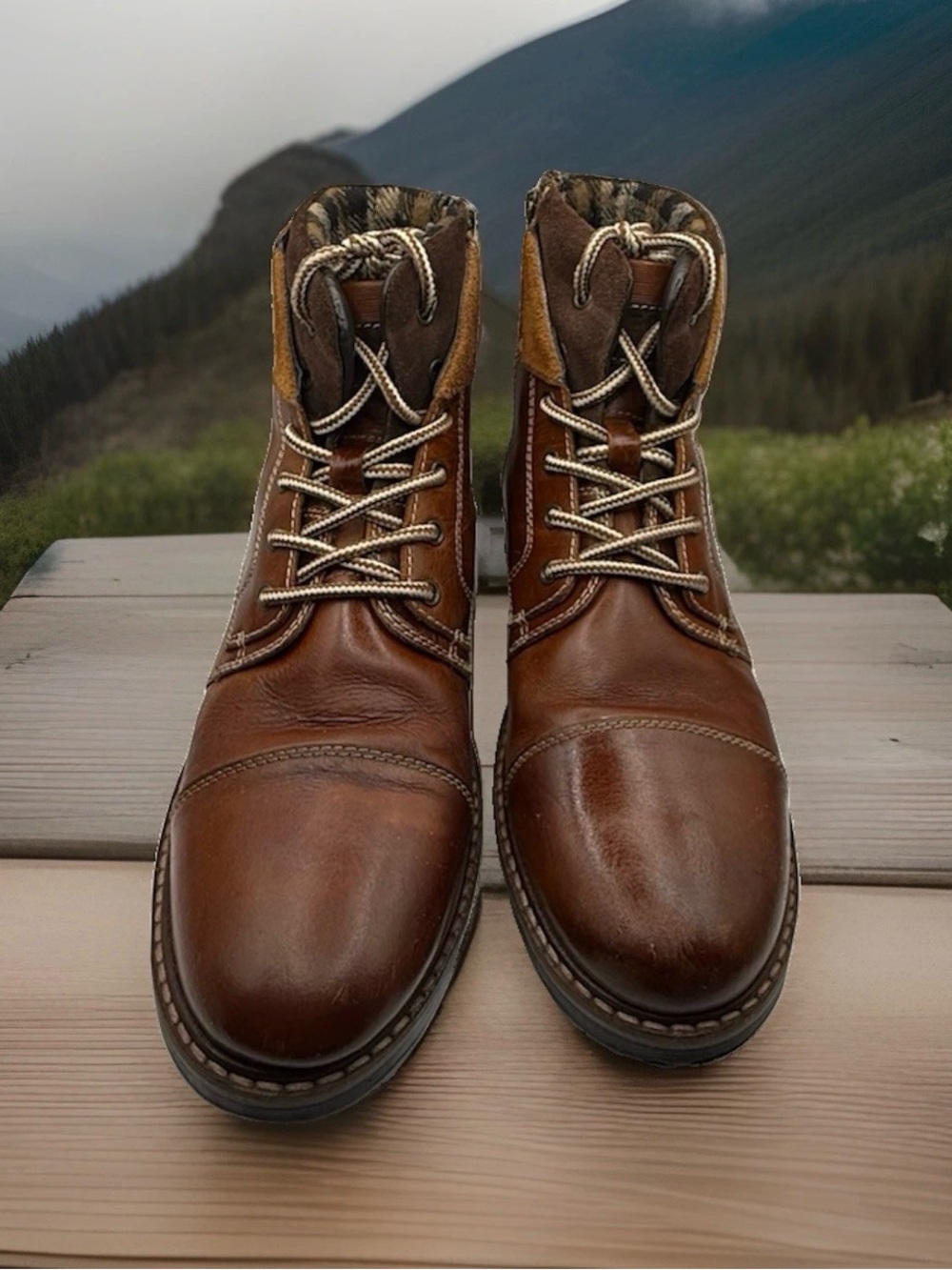 Men’s Brown Leather Lace-Up Ankle Boots with Padded Collar